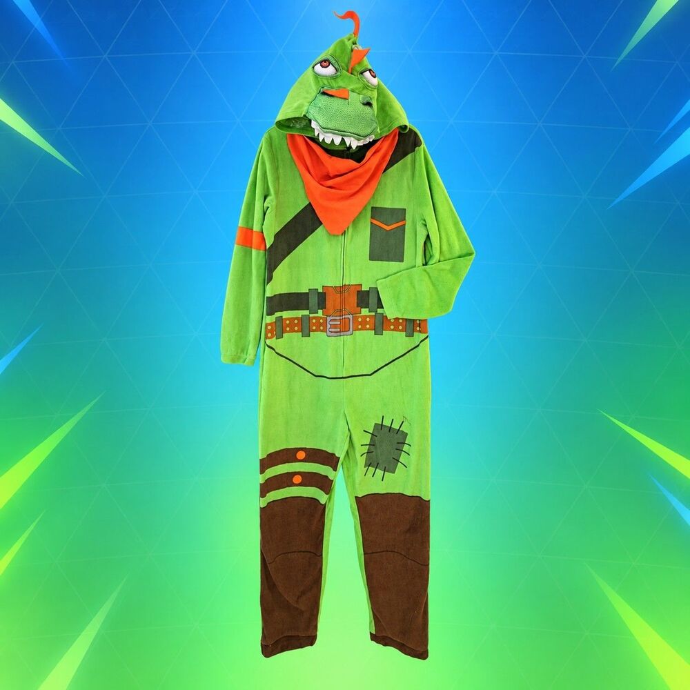 Fortnite Rex Adult Medium Dinosaur Costume Hooded Jumpsuit Halloween Gaming C63